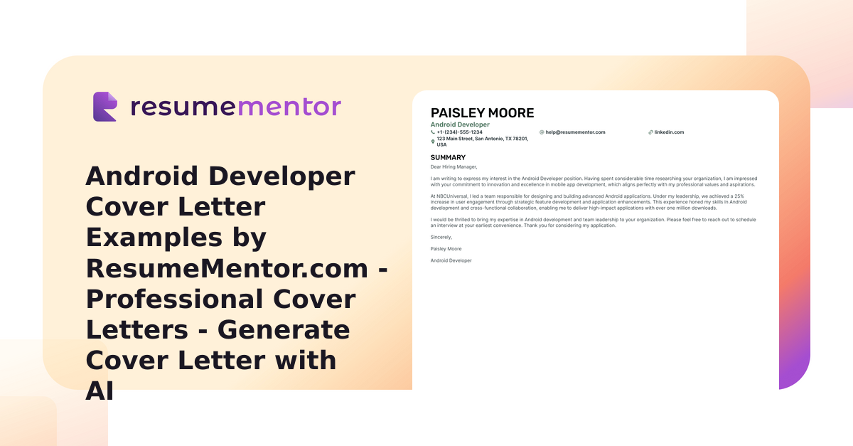 Android Developer Cover Letter Examples by ResumeMentor.com ...