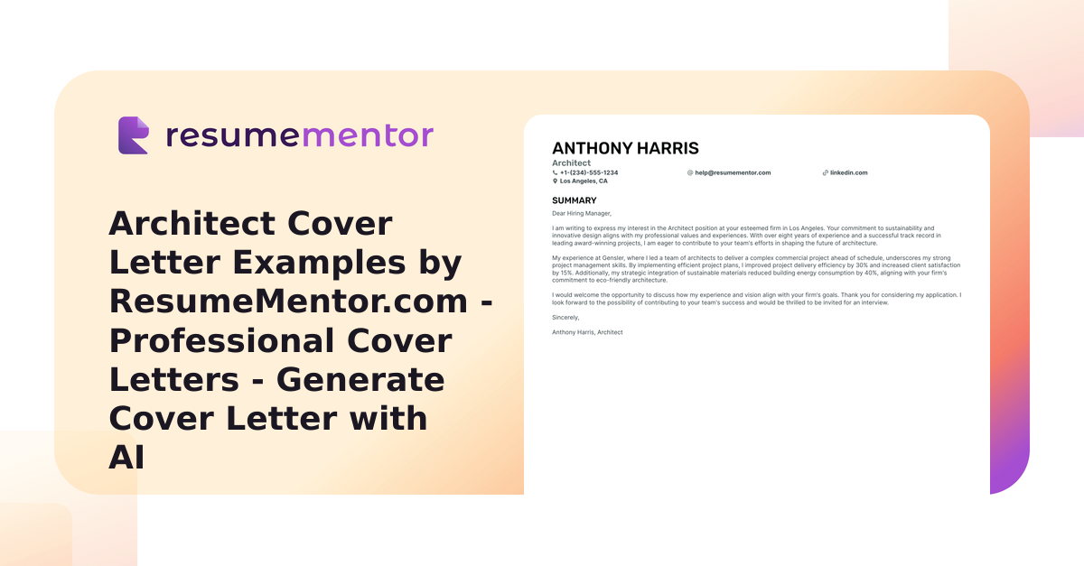 Architect Cover Letter Examples by ResumeMentor.com - Professional ...