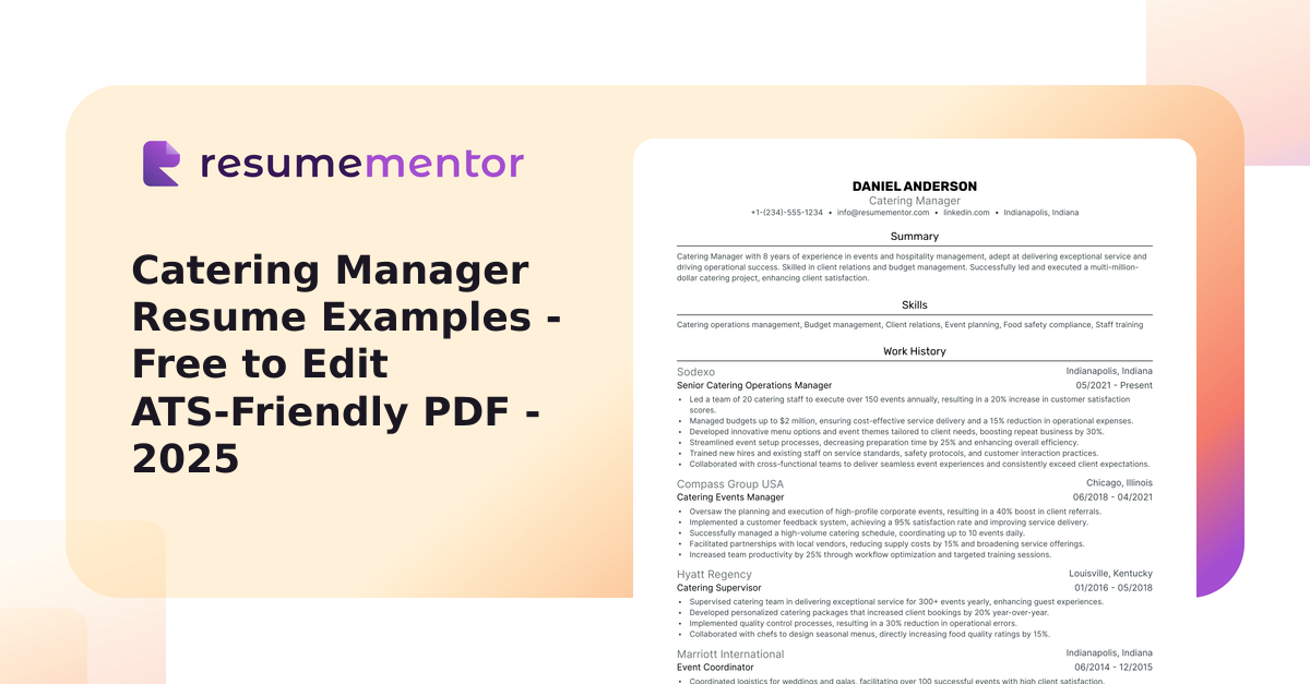 Catering Manager Resume Examples - Free to Edit ATS-Friendly PDF - 2025