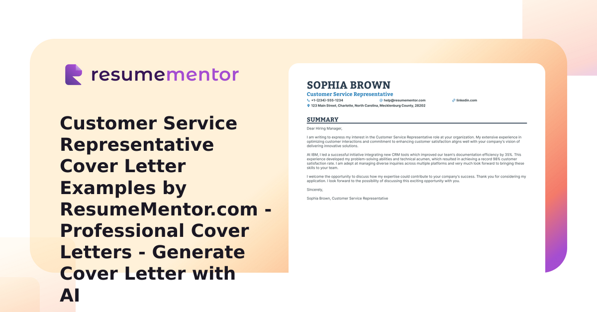 Customer Service Representative Cover Letter Examples by ResumeMentor ...