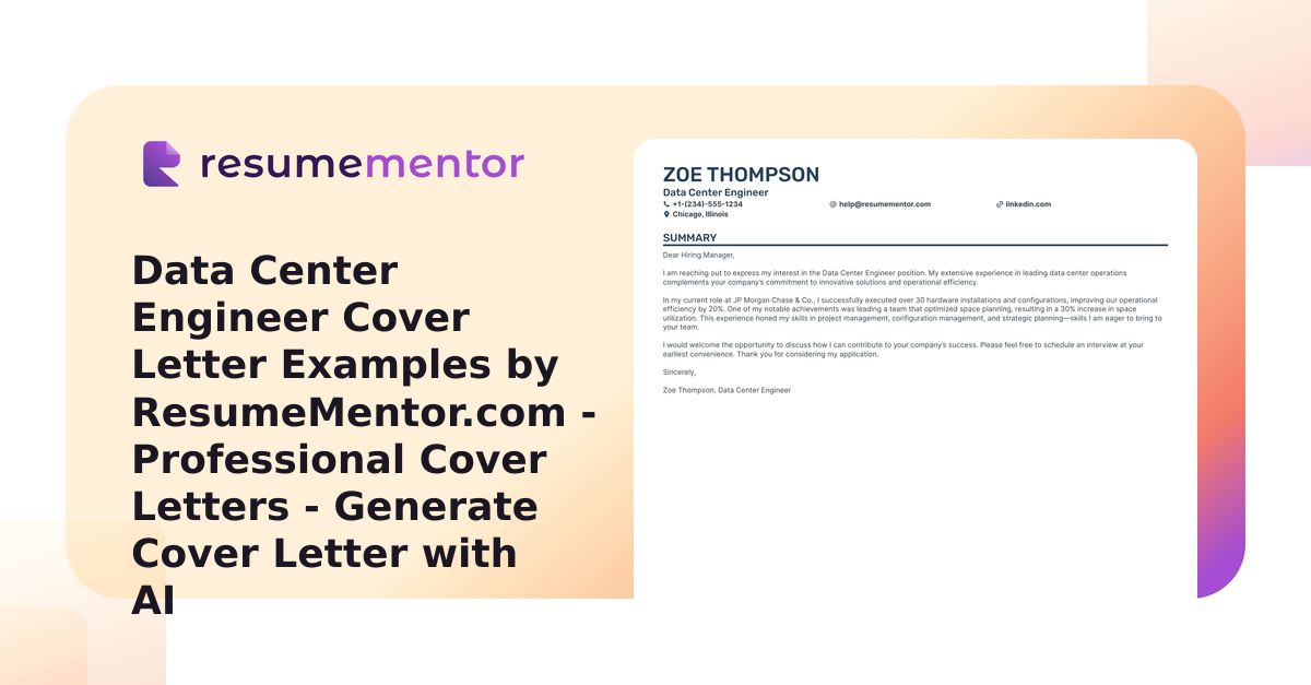 Data Center Engineer Cover Letter Examples by ResumeMentor.com ...