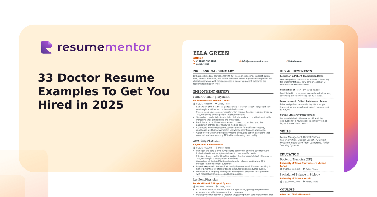 33 Doctor Resume Examples To Get You Hired in 2025