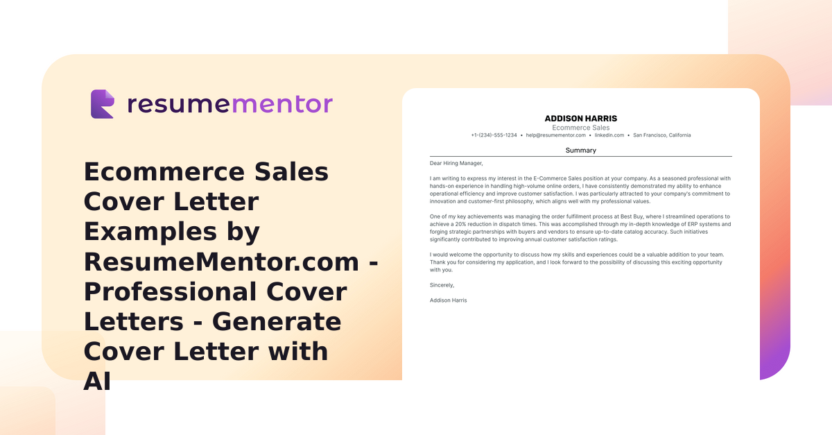 Ecommerce Sales Cover Letter Examples by ResumeMentor.com ...