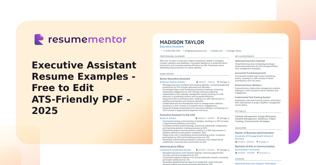 Executive Assistant Resume Examples - Free to Edit ATS-Friendly PDF - 2025