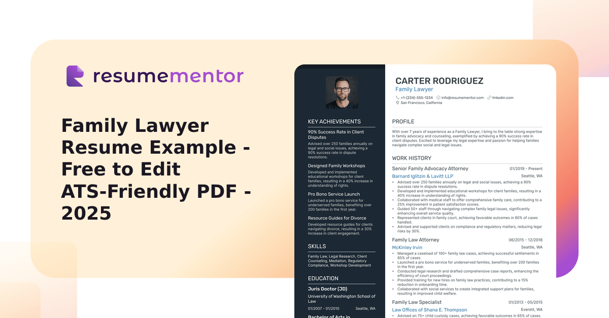 Lps Resume Example Family Lawyer Resume Example - Free to Edit ATS-Friendly PDF - 2025