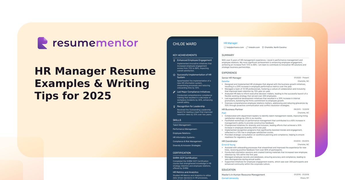 HR Manager Resume Examples & Writing Tips for 2025