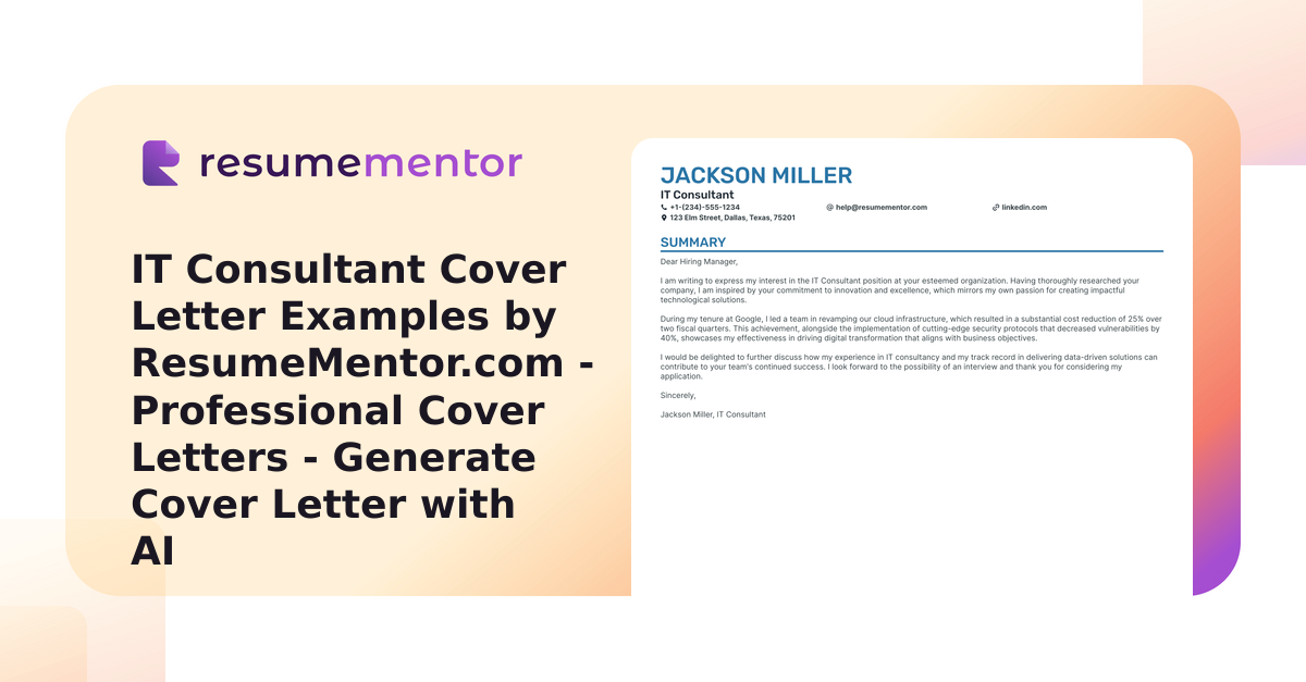 IT Consultant Cover Letter Examples by ResumeMentor.com - Professional ...