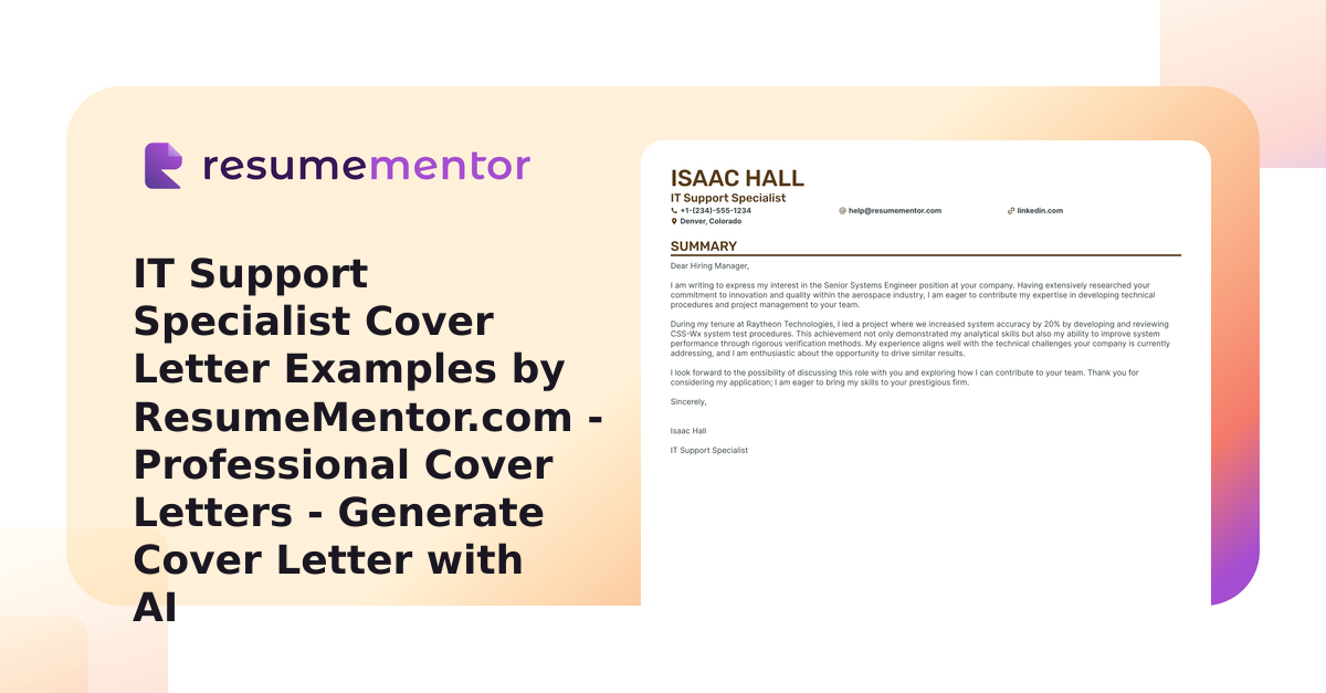 IT Support Specialist Cover Letter Examples by ResumeMentor.com ...