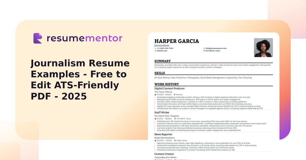Journalism Resume Examples - Free to Edit ATS-Friendly PDF - 2025