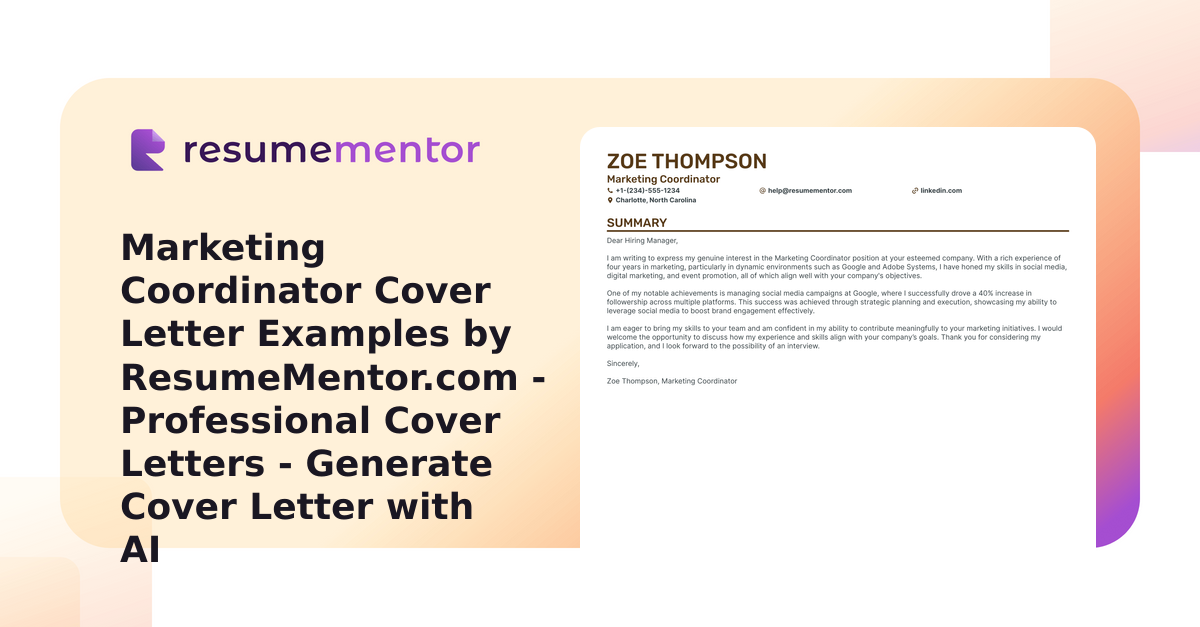 Marketing Coordinator Cover Letter Examples by ResumeMentor.com ...