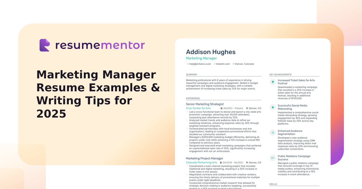 Marketing Manager Resume Examples & Writing Tips for 2025