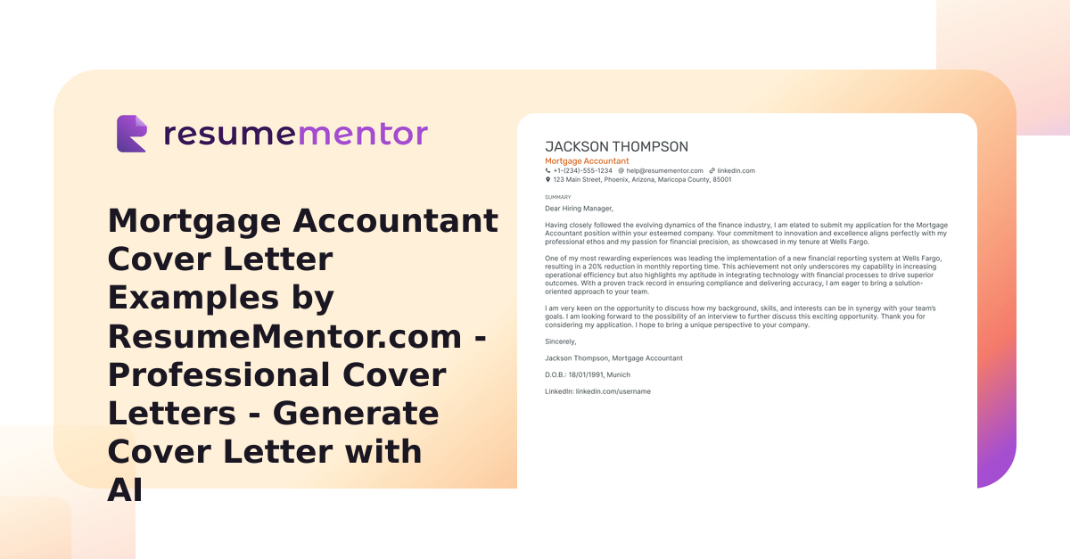 Mortgage Accountant Cover Letter Examples by ResumeMentor.com ...