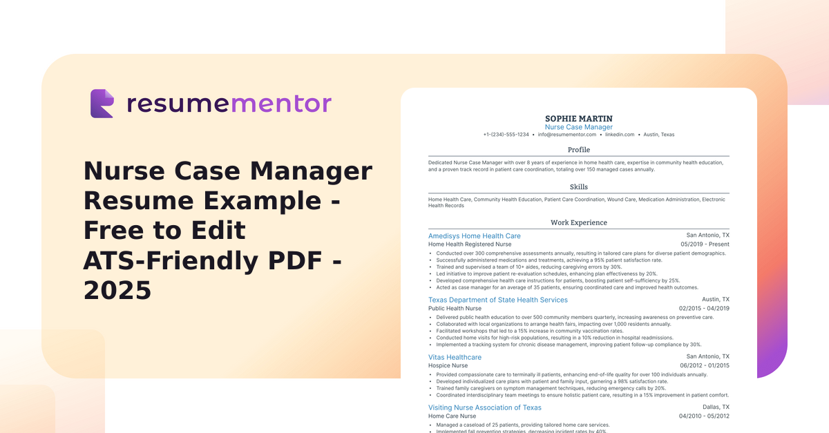 Case Manager Bio Examples Nurse Case Manager Resume Example - Free to Edit ATS-Friendly PDF - 2025