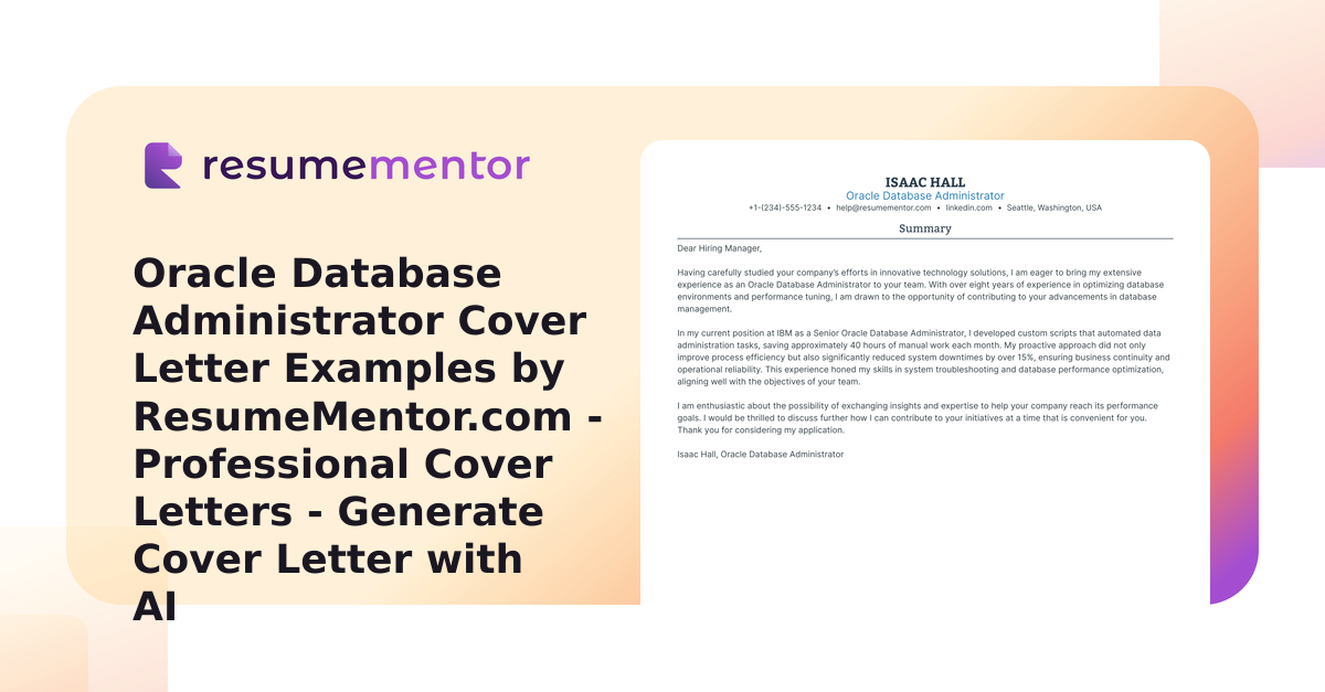 Oracle Database Administrator Cover Letter Examples by ResumeMentor.com ...