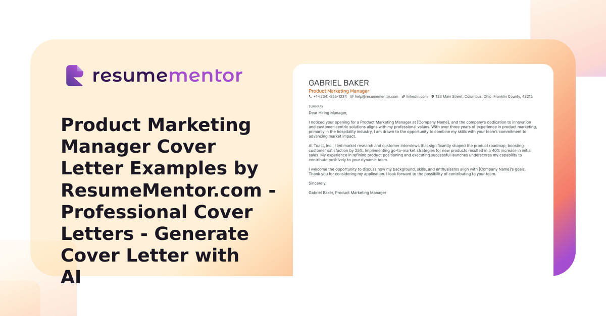 Product Marketing Manager Cover Letter Examples by ResumeMentor.com ...