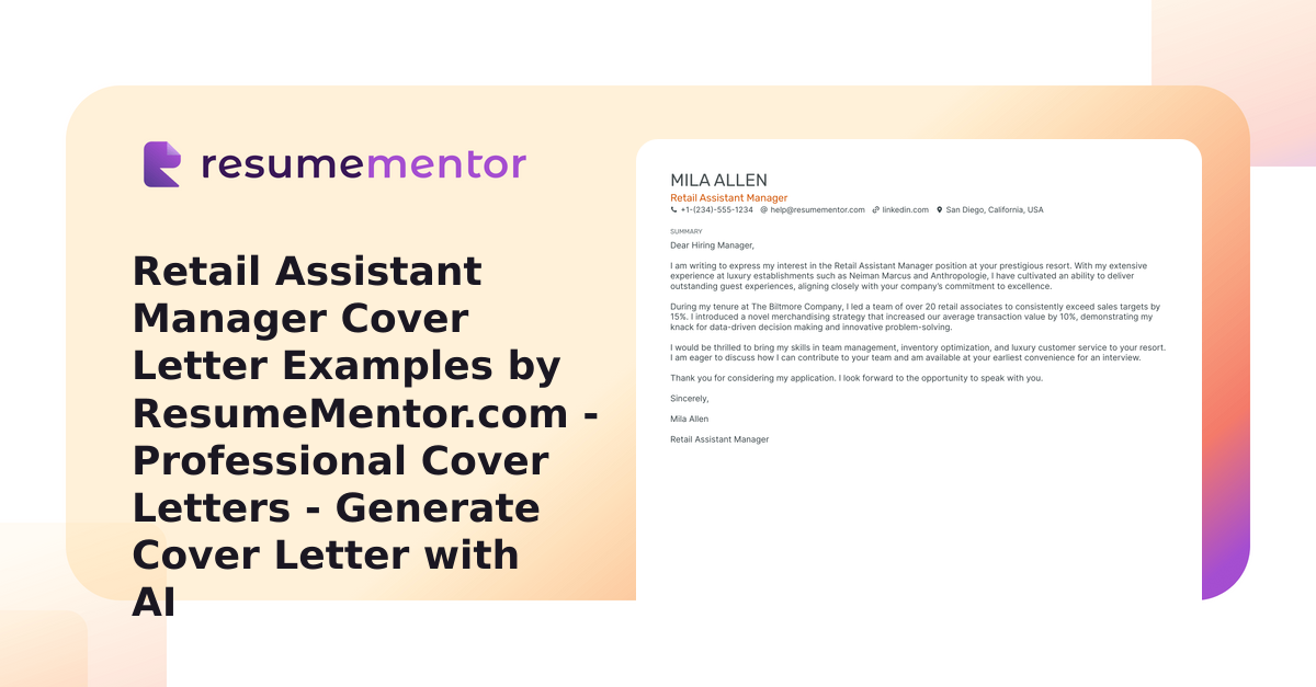 Retail Assistant Manager Cover Letter Examples by ResumeMentor.com ...