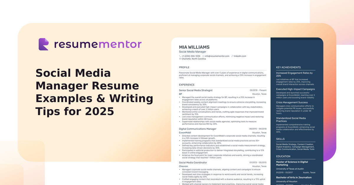 Social Media Manager Resume Examples & Writing Tips for 2025